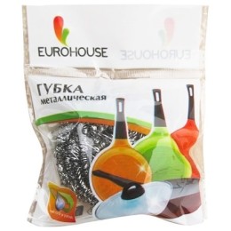 Губка металлическая  (1 шт.) 12 г в инд.упаковке Eurohouse нерж.спираль (1/360 шт.)