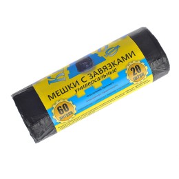 Мешок д/мусора ПНД 60 л (20 шт.) рулон С ЗАВЯЗКАМИ черный КРЕПАКОФ (1/50 шт.)