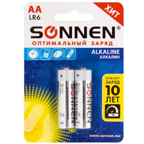 Элемент питания alkaline пальч. LR6 AA SONNEN Блистер (2 шт.) (1/12/120 упак.) 451084 в Екатеринбург — Uralhoz.ru