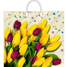 Пакет с пластиковой ручкой ПВД 38х35 (90 мкм) Ля Фам лам. (10/100 шт.) Интерпак