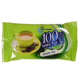 Салфетки влажные  (15 шт.) 100% Чистоты Зеленый чай (1/160 шт.)